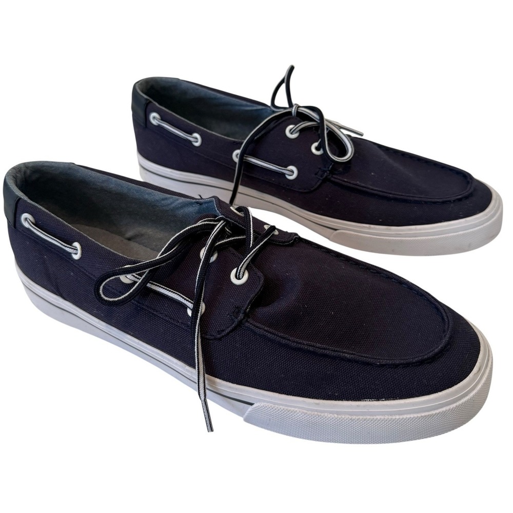 Tommy Hilfiger Navy Blue PHARIS Canvas Boat Shoes Designer Mens US 11 S3